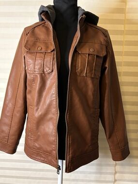 Ring of Fire Men’s XL Brown Faux Leather Hooded Jacket